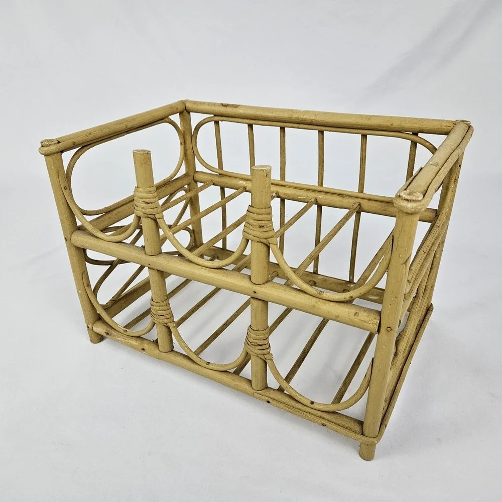 Bamboo Rattan Wine Rack Stand Bottle Storage Bohemian Mid-Century Modern